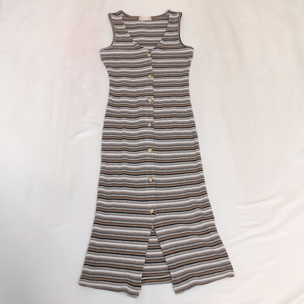 Altar'd State Striped Ribbed Button-Front Midi Dress S - Picture 2 of 7